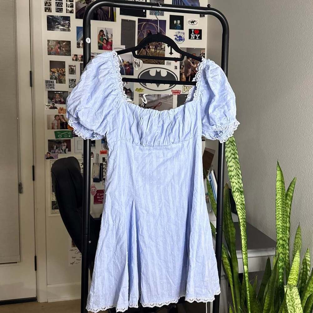 Princess Polly Light Blue Swiss Dot Mini Dress US 6